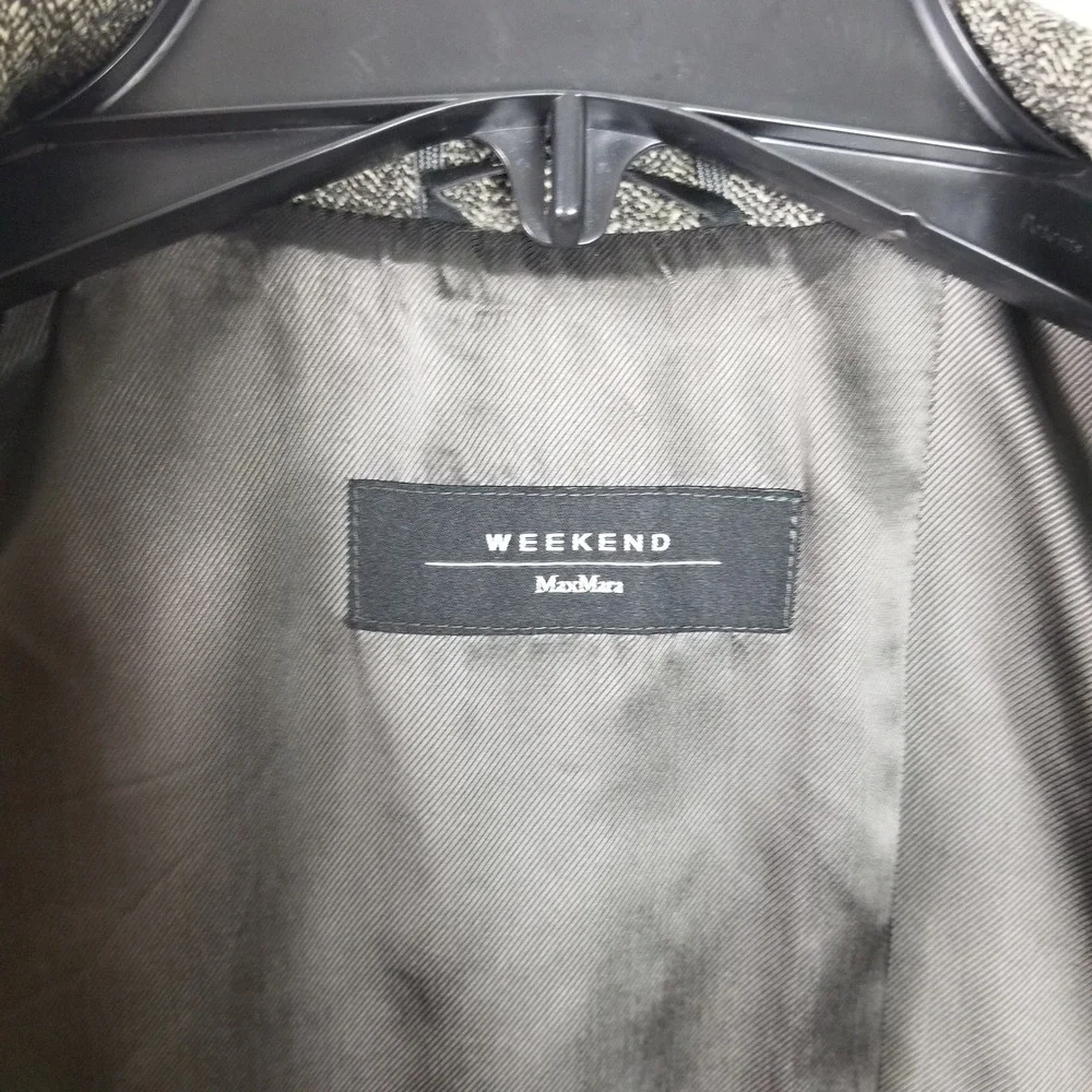 Weekend Max Mara Blazer Women Medium Grey Herringbone 3-Button Wool Blend Jacket